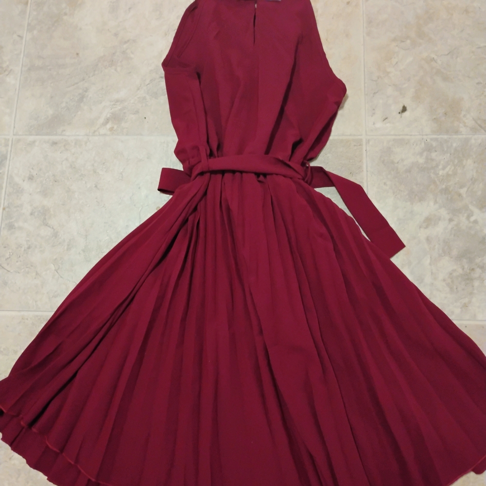 Burgundy Pleated Tie Front Halter Maxi Dress